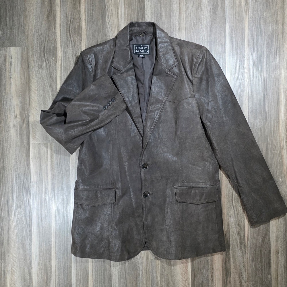 Cody‎ James Mens Brown Leather Western Blazer Jacket Two Button Distressed 44L